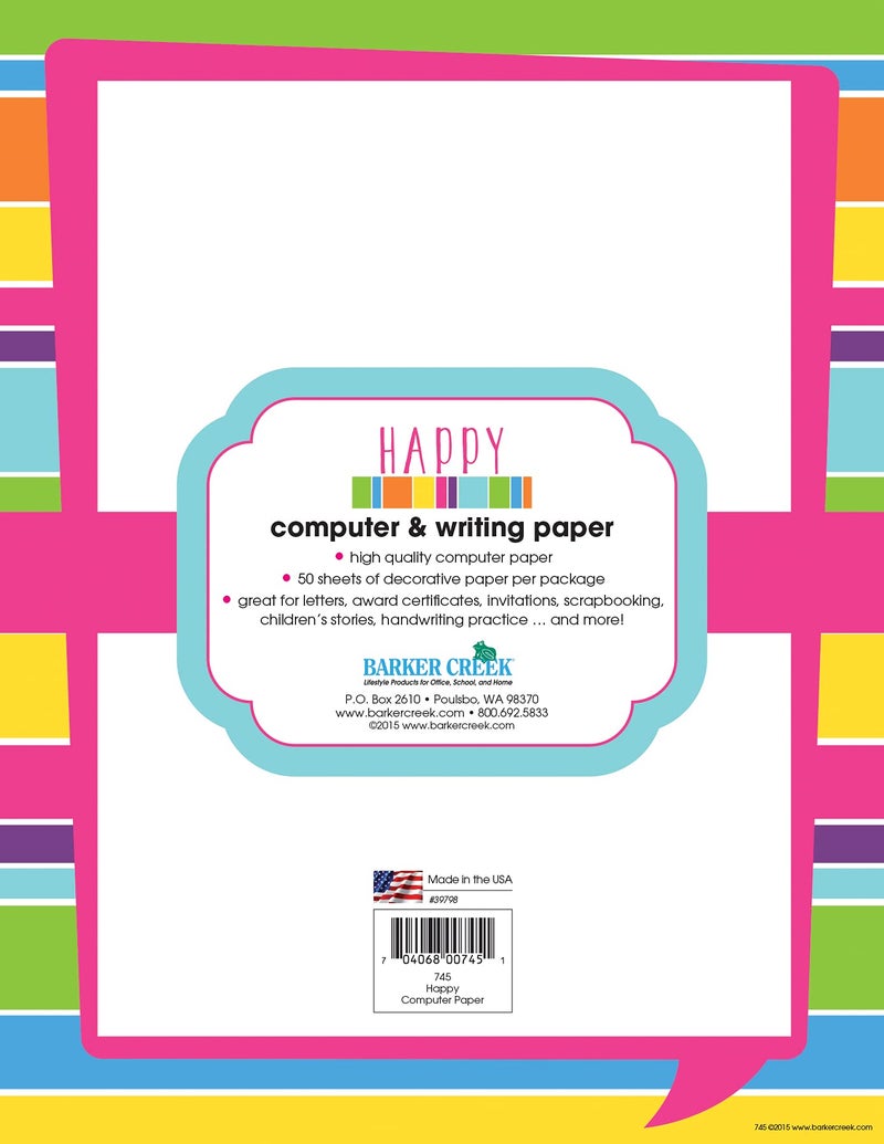 Barker Creek Happy Bright Stripes Computer Paper, 8-1/2 x 11 Inches, 50 Sheets - Image 2